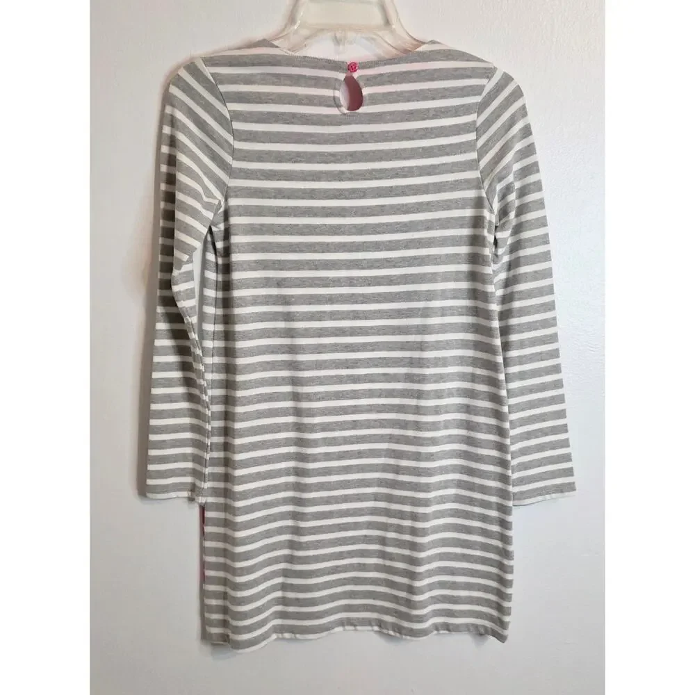 Gymboree Girl's Long Sleeve Dress Size L (10-12) Gray White Stripes Florals NWT
